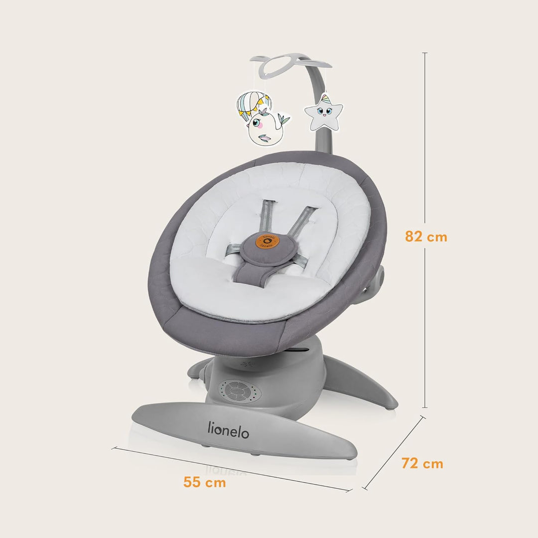 LIONELO MELL Elektrische Babywippe mit 360o Drehung für Babys bis 9 kg Verstellbare Rückenlehne 5 Sc