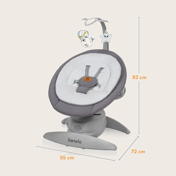 LIONELO MELL Elektrische Babywippe mit 360o Drehung für Babys bis 9 kg Verstellbare Rückenlehne 5 Sc