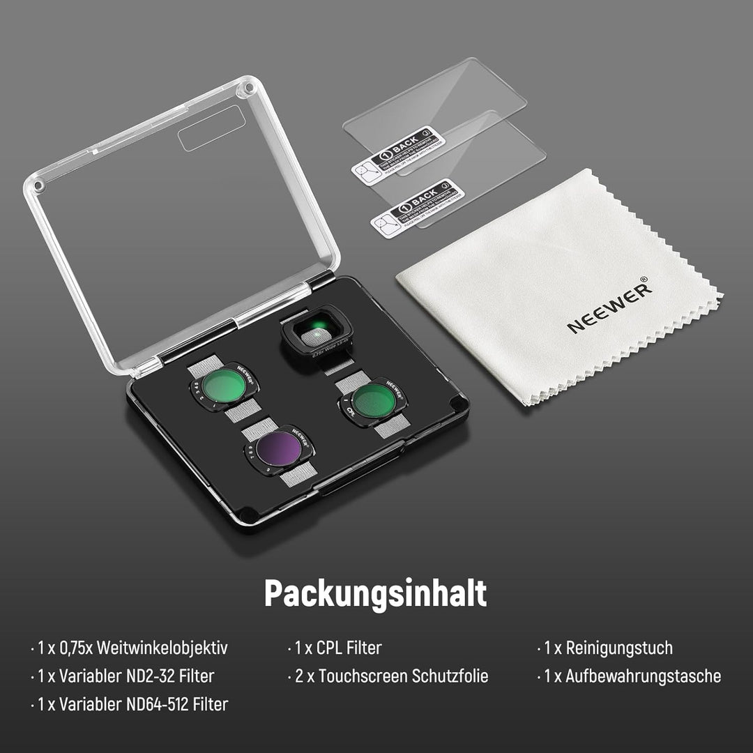 NEEWER Variabler ND Filter Set Kompatibel mit DJI Osmo Pocket 3 Creator Combo Zubehör mit 180° 0,75X