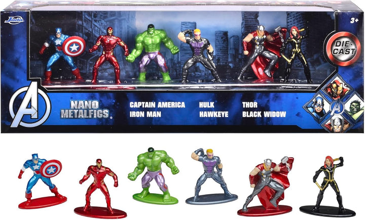 Jada Toys Marvel Avengers Figuren (6 Stück) - Diorama-Set mit 6 Nano-Sammelfiguren aus Metall (Capta
