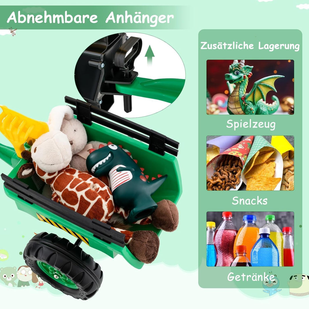 DREAMADE Trettraktor, Kindertraktor mit Anhänger & Schaufel & Frontlader, Kinderbagger Sitzbagger mi