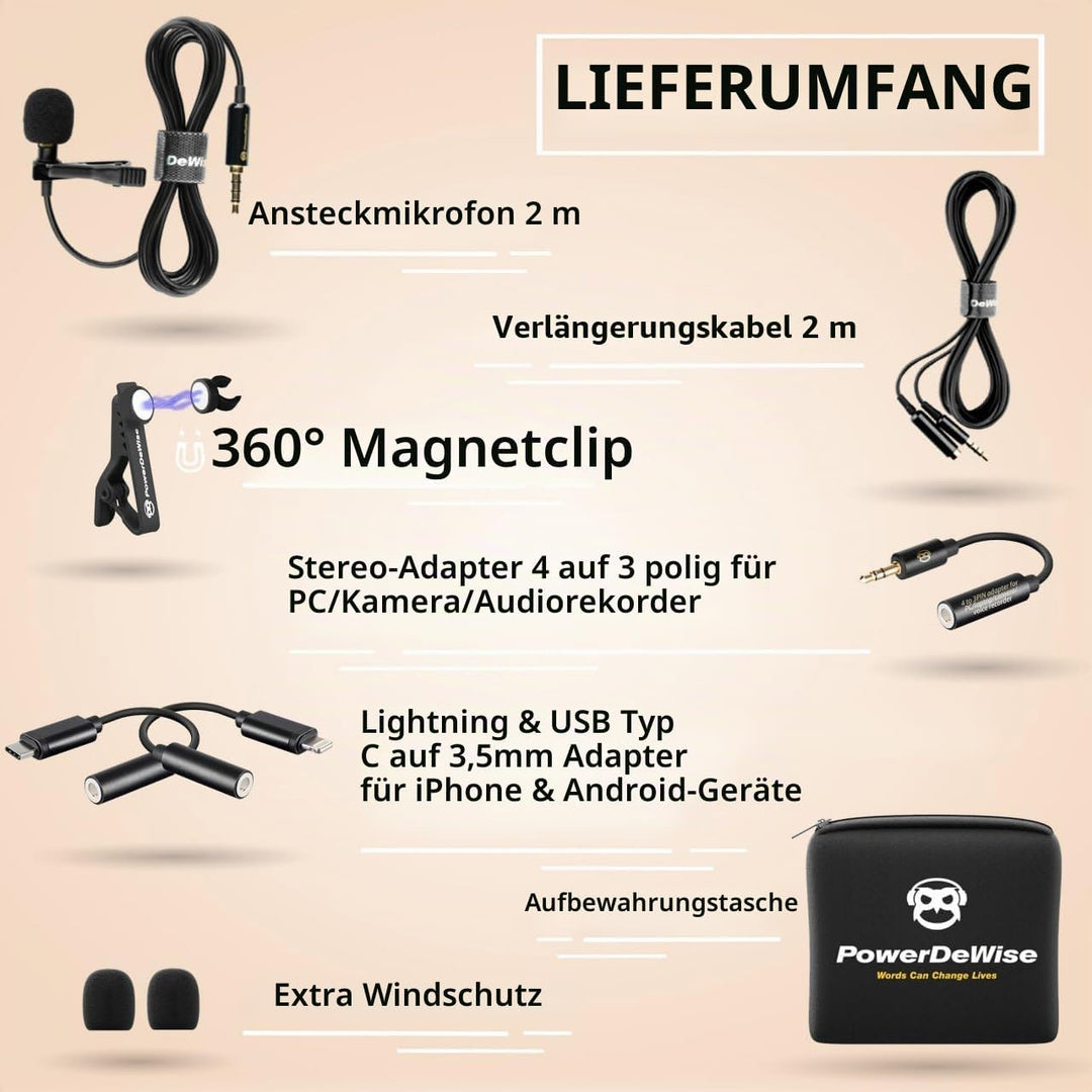 Professionelles Lavalier Mikrofon Omnidirektionales Ansteckmikrofon mit Klammersystem Perfekt für di