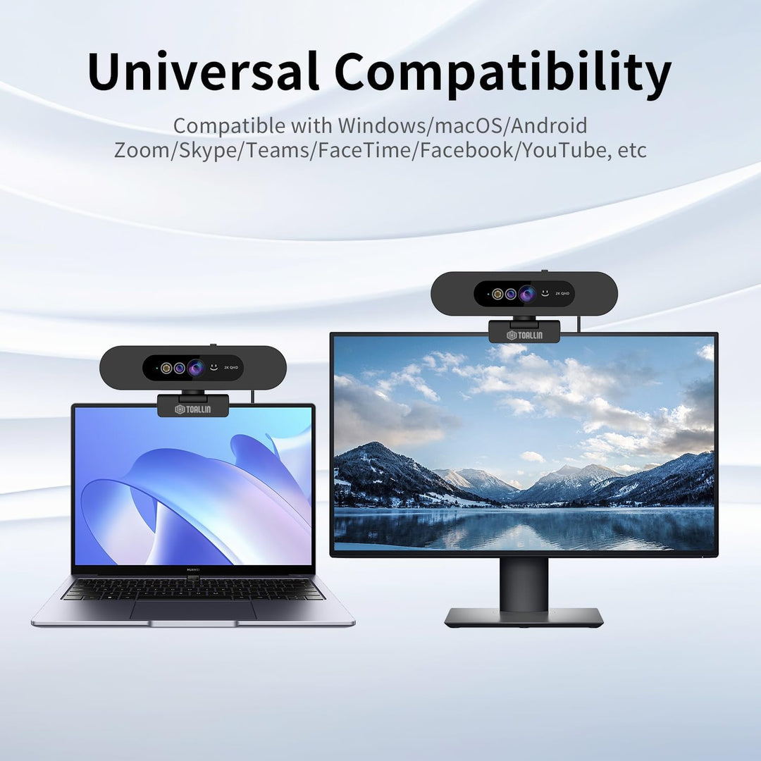 TOALLIN 2K QHD-Webcam für Windows Hello Face Login, IR-Gesichtserkennungskamera, USB-Webcam mit Mikr
