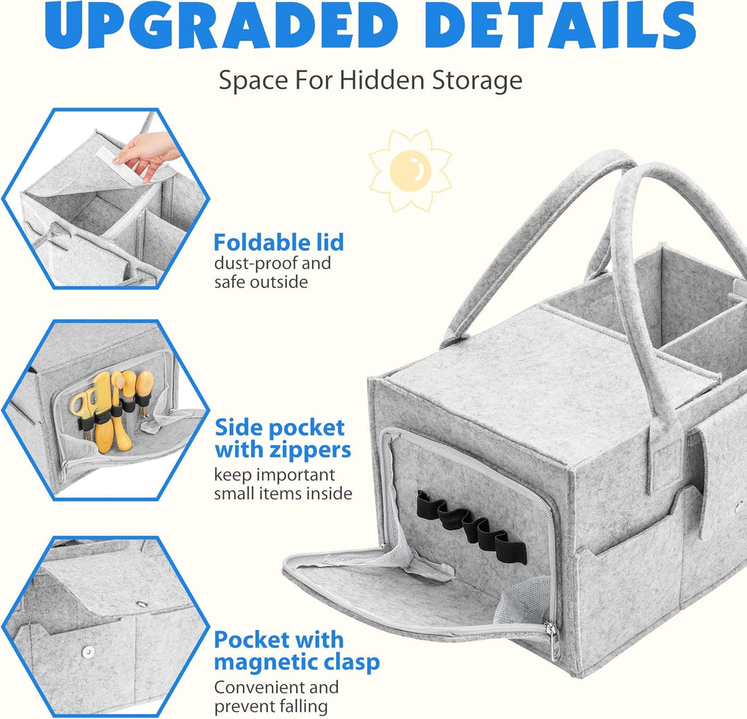 Maliton Windel-Caddy, Baby Essentials für Neugeborene Windeltasche mit Deckel, stabile tragbare wasc
