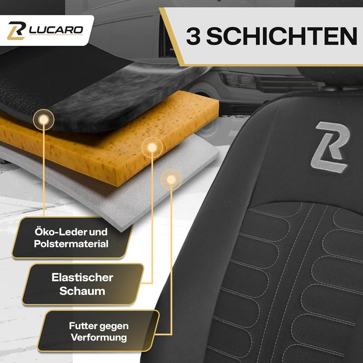 LUCARO Sitzbezüge Auto Tornado für Ford Transit 2013 und Später - Sitzbezug Set 1+2 - Grau - Auto Zu