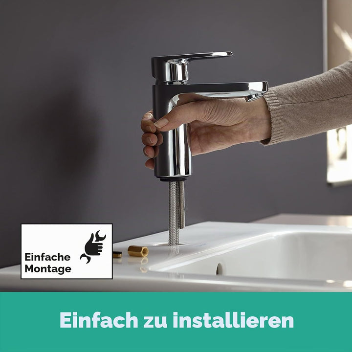 hansgrohe Vernis Blend - Waschtischarmatur mit Zugstangen-Ablauf, Wasserhahn Bad mit Auslauf Höhe 88