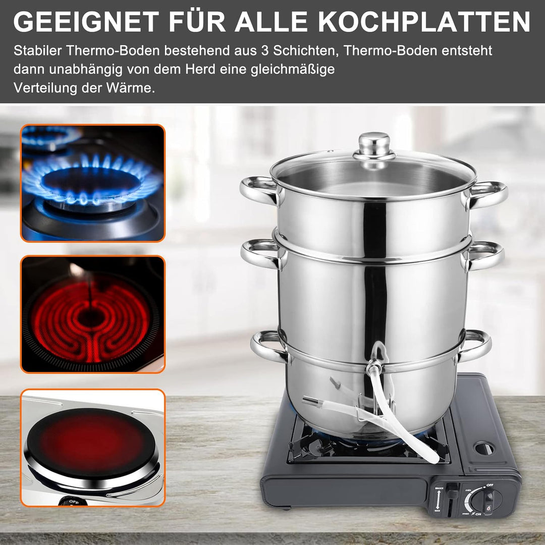 Dampfentsafter Ø26 16L Edelstahl Entsafter Saftpresse Inkl 4 Bügelflasche, für alle Herdarten geeign
