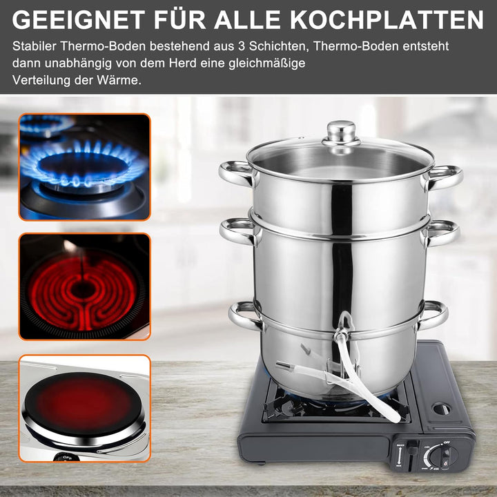 Dampfentsafter Ø26 16L Edelstahl Entsafter Saftpresse Inkl 4 Bügelflasche, für alle Herdarten geeign