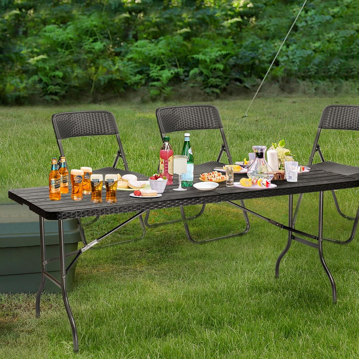 Sekey Gartentisch Klappbar Wetterfest, Holzoptik Klapptisch Campingtisch mit Tragegriff, 6 Personen