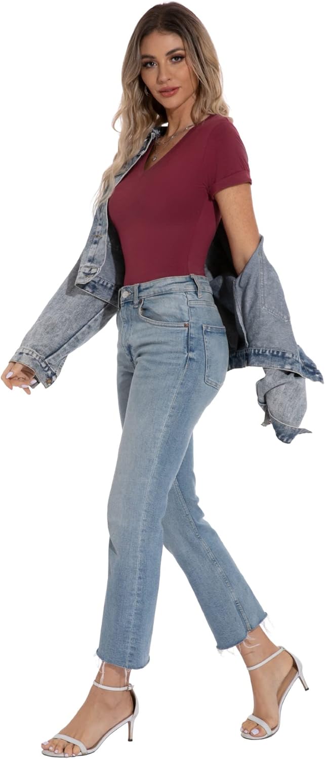 PrinStory Body Für Damen Kurze Ärmel V-Ausschnitt Bodies Mit Druckknopf Sexy Modische Tank Tops, Wei