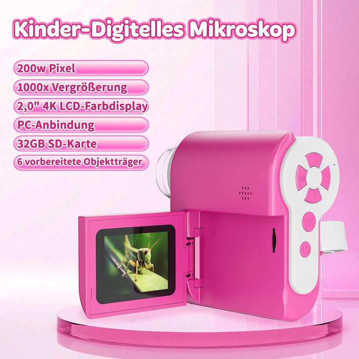 HUTACT Handy Digitales mikroskop für Kinder: 1000-faches Tragbares Mikroskop Kamera mit 4K-2,0-Zoll-