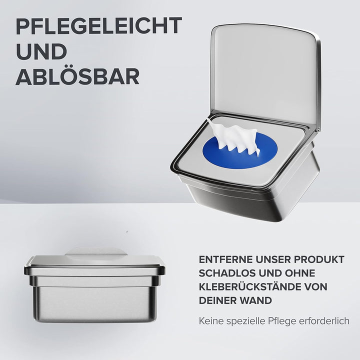 ovimar Feuchttücher Box mit Deckel Egense | in edlem Silber poliertem Edelstahl | ohne Bohren | Dami