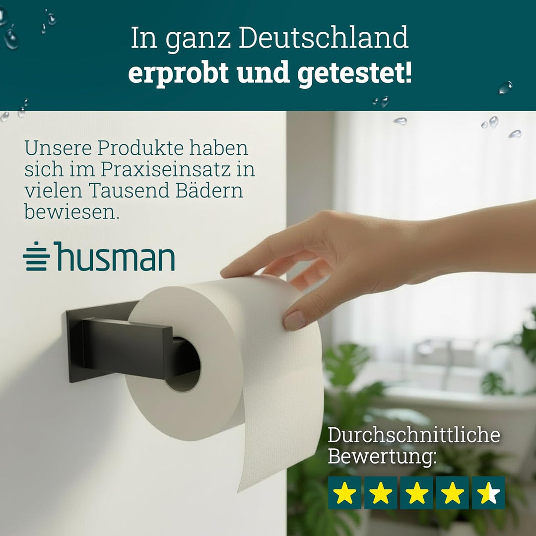husman® Toilettenpapierhalter ohne Bohren | Klorollenhalter aus hochwertigem gebürstetem Edelstahl |