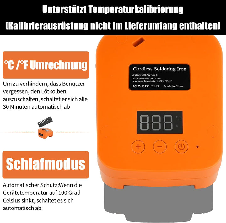 Kabelloser Lötkolben Set kompatibel mit Worx 20V Akku, Tragbarer Lötkolben mit USB und Typ-C, Einste
