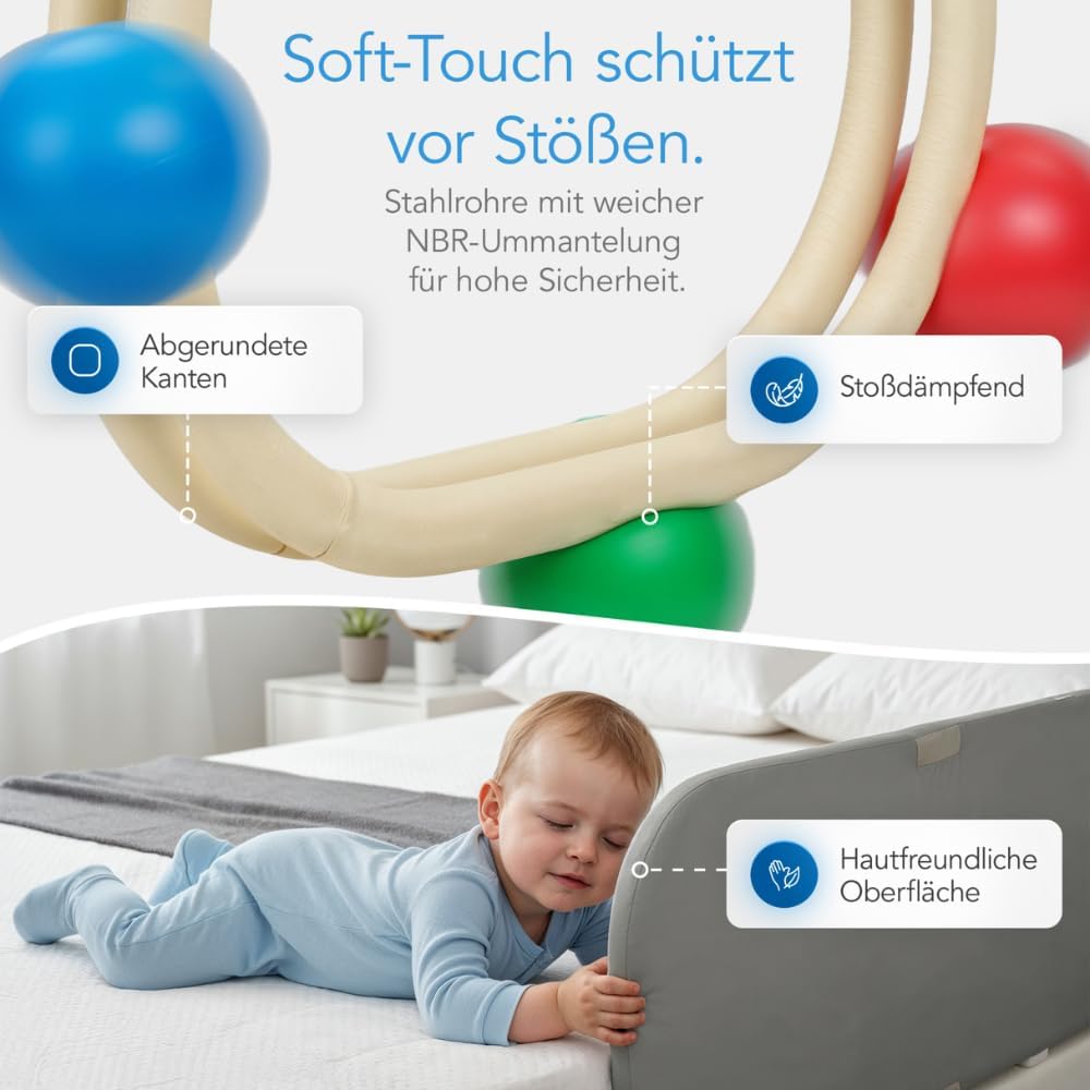 DRITA® Rausfallschutz Bett 120cm, BS 7972 Geprüft, Testsieger Note 1,2, klappbares Bettgitter für Ba