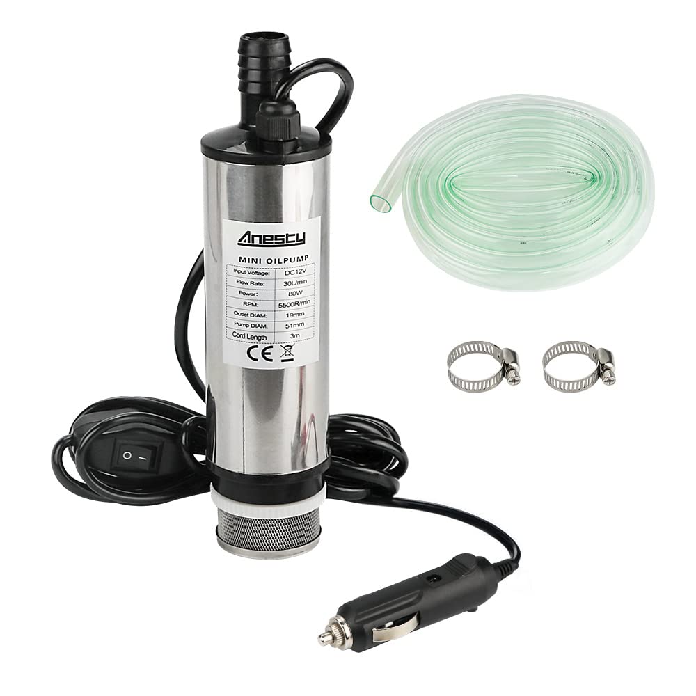 Edelstahl Transfer Pumpe 12V 51mm Wasserpumpe Tauchpumpe für Auto Diesel Öl Heizöl Wasser Kraftstoff