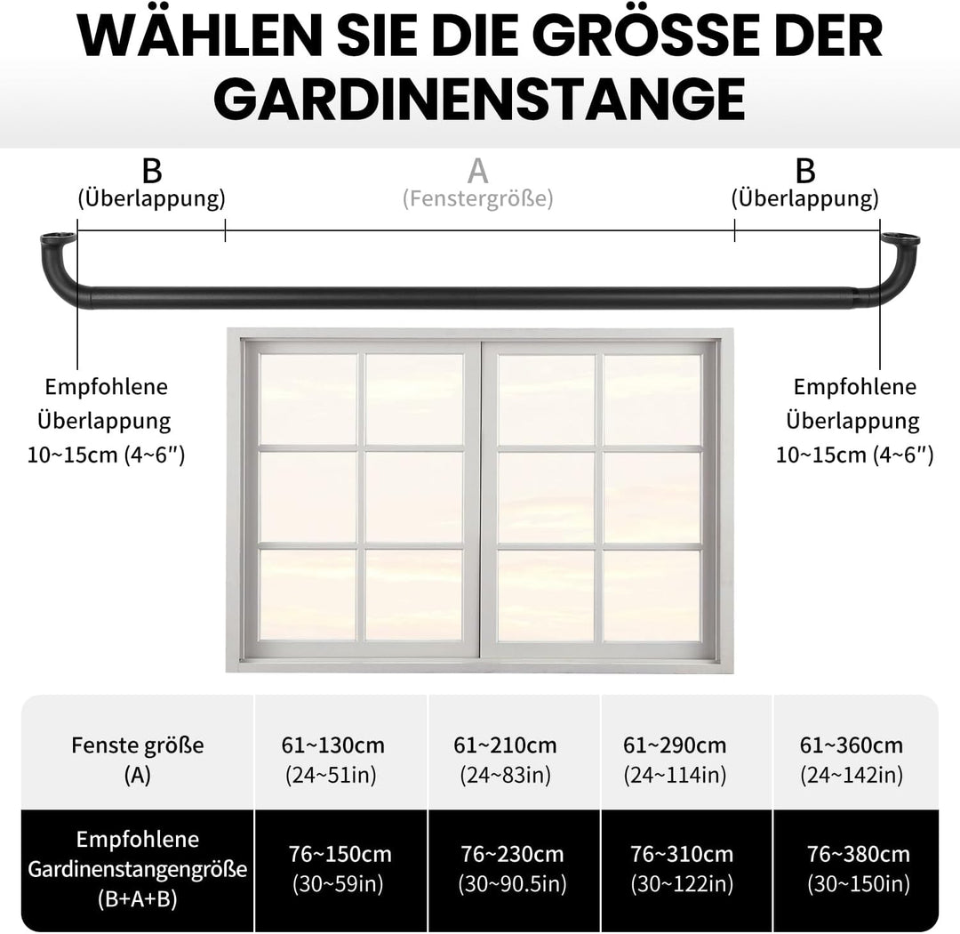 Gardinenstange Schwarz Metall Vorhangstangen Ausziehbar 76-150cm, 25mm Durchmesser Gardinenstange fü