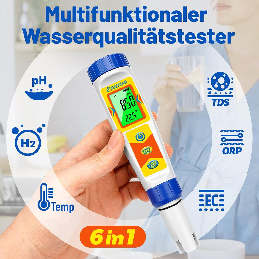 Wasserstoff Messgerät und pH Messgerät Wasser, Wasserstoff Wasserflaschentester für Trinkwasser, 6 i