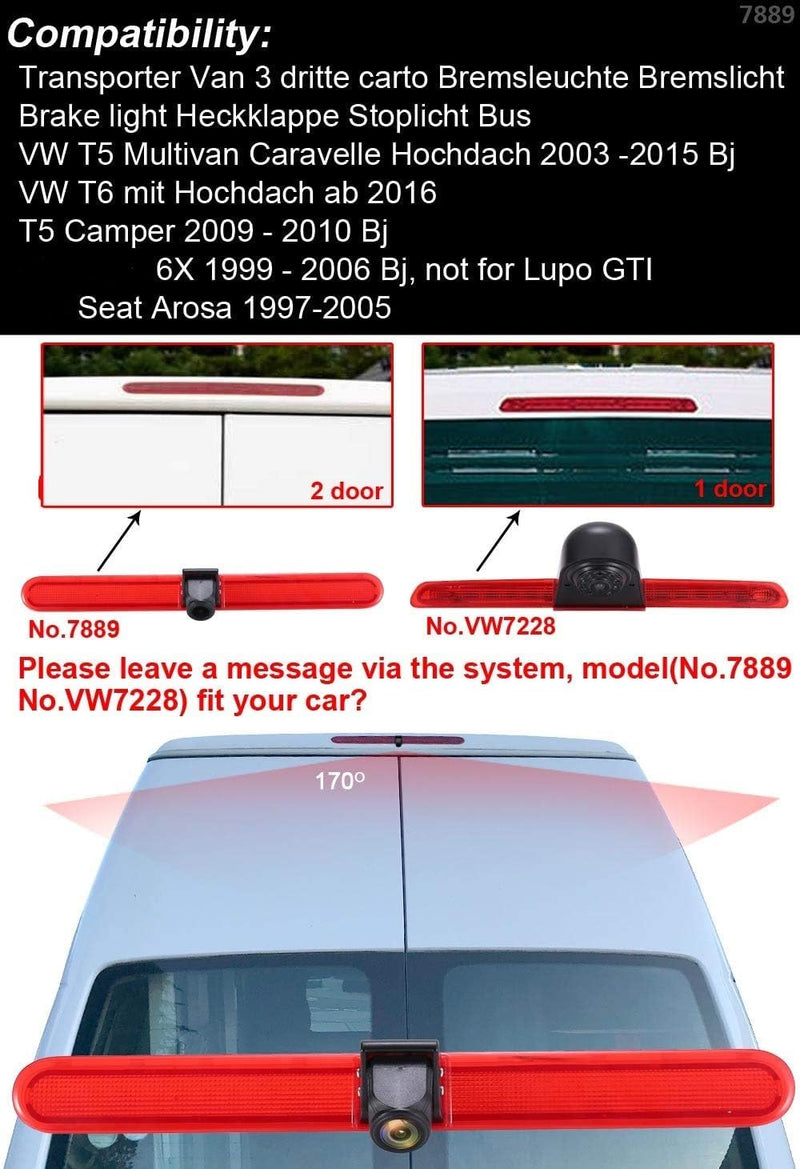 Transporter 7" TFT LCD Monitor+Bremslicht Rückfahrkamera Wasserdicht Rückfahrsystem für VW T5 Multiv