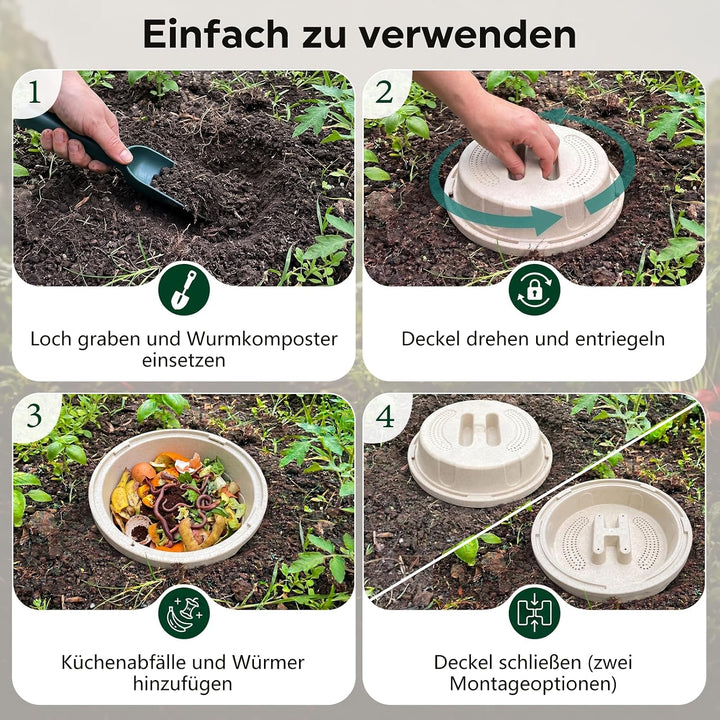 Silavo Wurmkomposter zum Eingraben 8L, Komposter Garten (1er-Pack) Cremeweiss 1er Pack, Cremeweiss 1