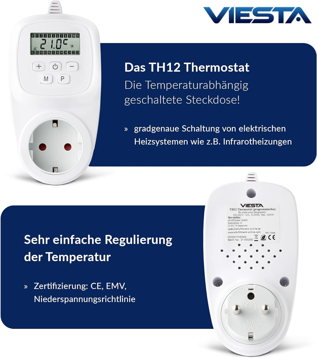 VIESTA TH12 Thermostat Thermostatstecker Steckdosenthermostat für Infrarotheizung Heizpaneele Heizun