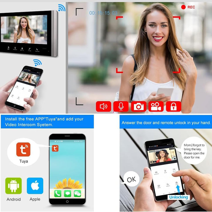 FTes RFKits WLAN Wireless Video Türsprechanlage,1080P Aussenkamera,7 Zoll Touchscreen Wireless Monit