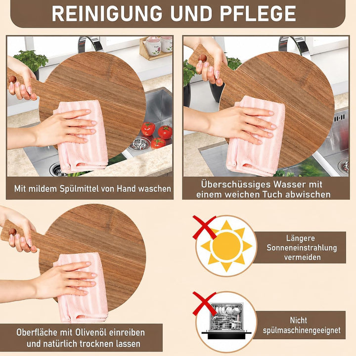 3er Set Akazienholz Schneidebretter mit Griff, 3 Formen Holz Holzbretter Holzbrett, Kuchen Servierbr