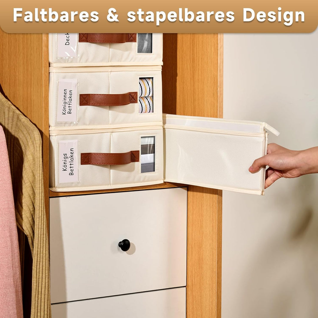 Bettwäsche-Organizer 8er Pack – Insektendichte Aufbewahrungsbox mit Reissverschluss, Etikett, Griff,