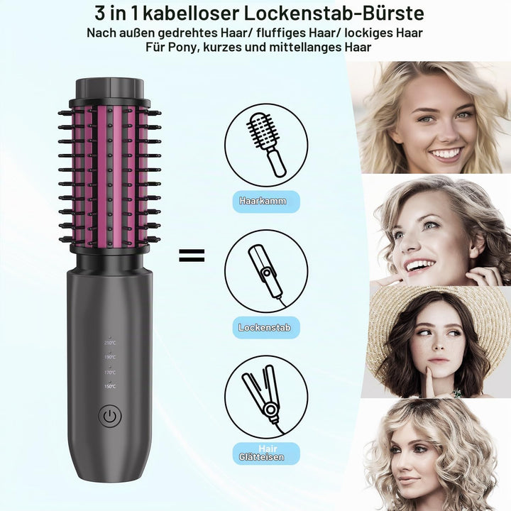 Dricar Kabellose Lockenstabbürste, Tragbare Reise Lockenstab Grosse Locken, 40mm Thermobürste Rundbü
