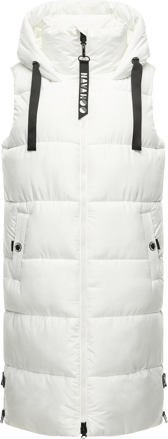Navahoo Damen ärmellose lange Outdoorweste warme Winterjacke Schnuffelchen XS-3XL XS Offwhite, XS Of