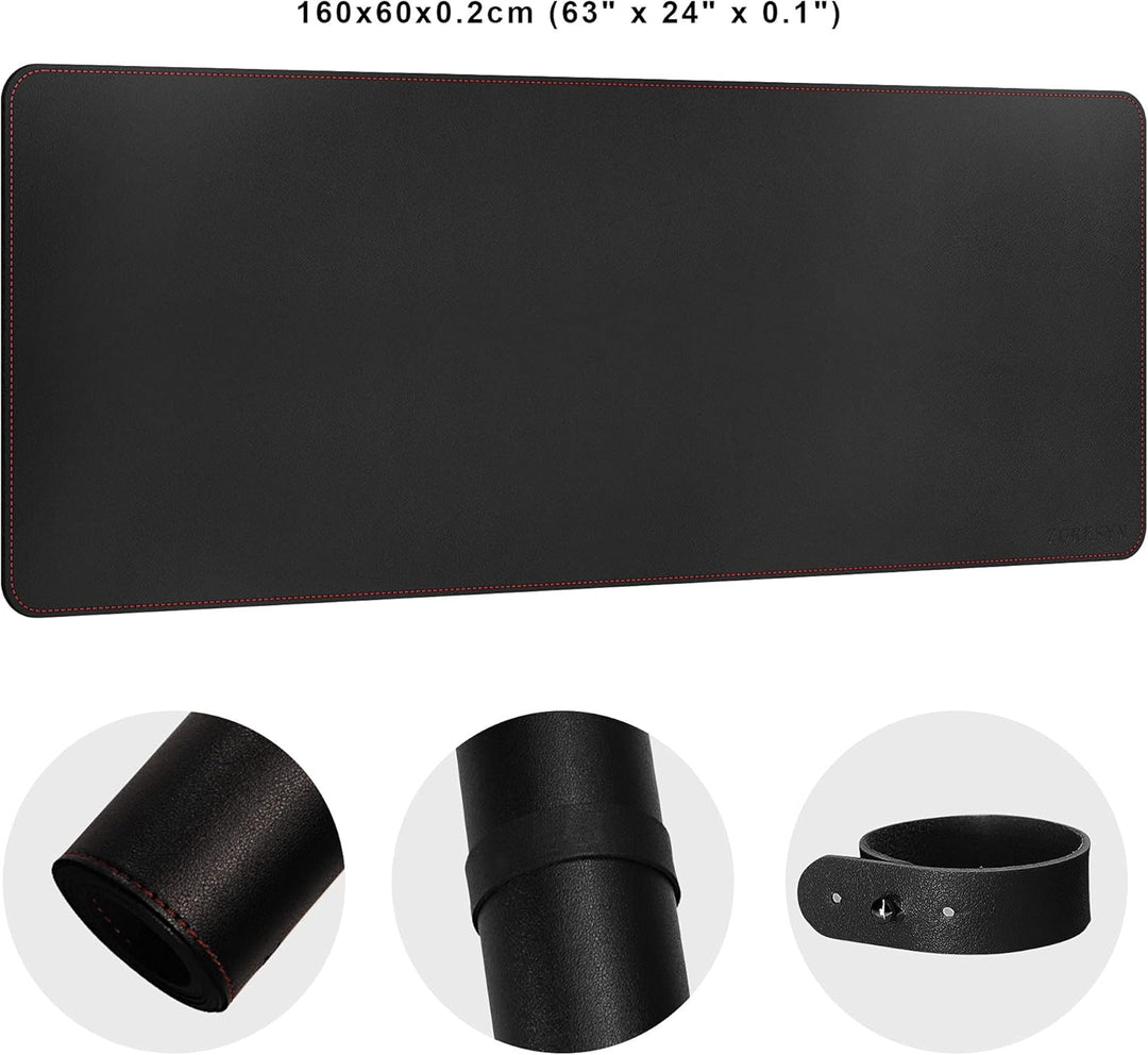 ZORESYN Schreibtischunterlage 160x60cm Schwarz - XXL Premium Kunstleder mit Rutschfester Unterseite