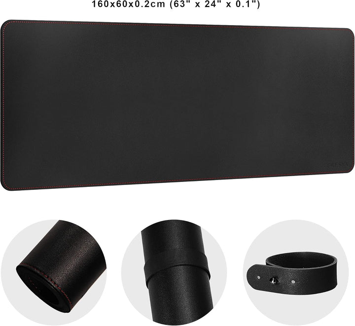ZORESYN Schreibtischunterlage 160x60cm Schwarz - XXL Premium Kunstleder mit Rutschfester Unterseite
