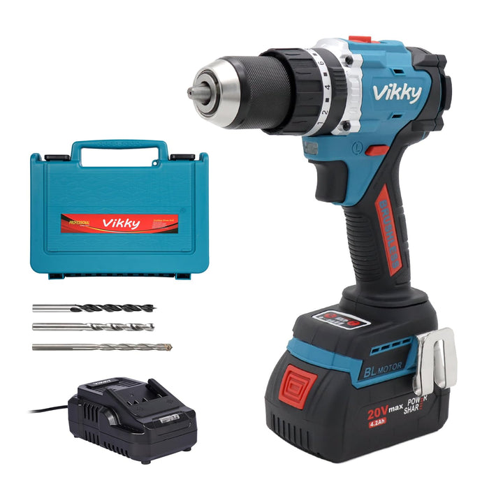 vikky Professional Akku-Schlagbohrschrauber BLSG100 (20V, Brushless, 100Nm, Schlagbohrfunktion, 2 Ga