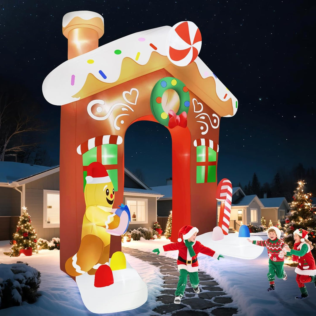 10 Fuss Aufblasbarer Weihnachtsbogen, Kalolary Aufblasbarer Weihnachtsbogen mit Lebkuchenmann und Ge