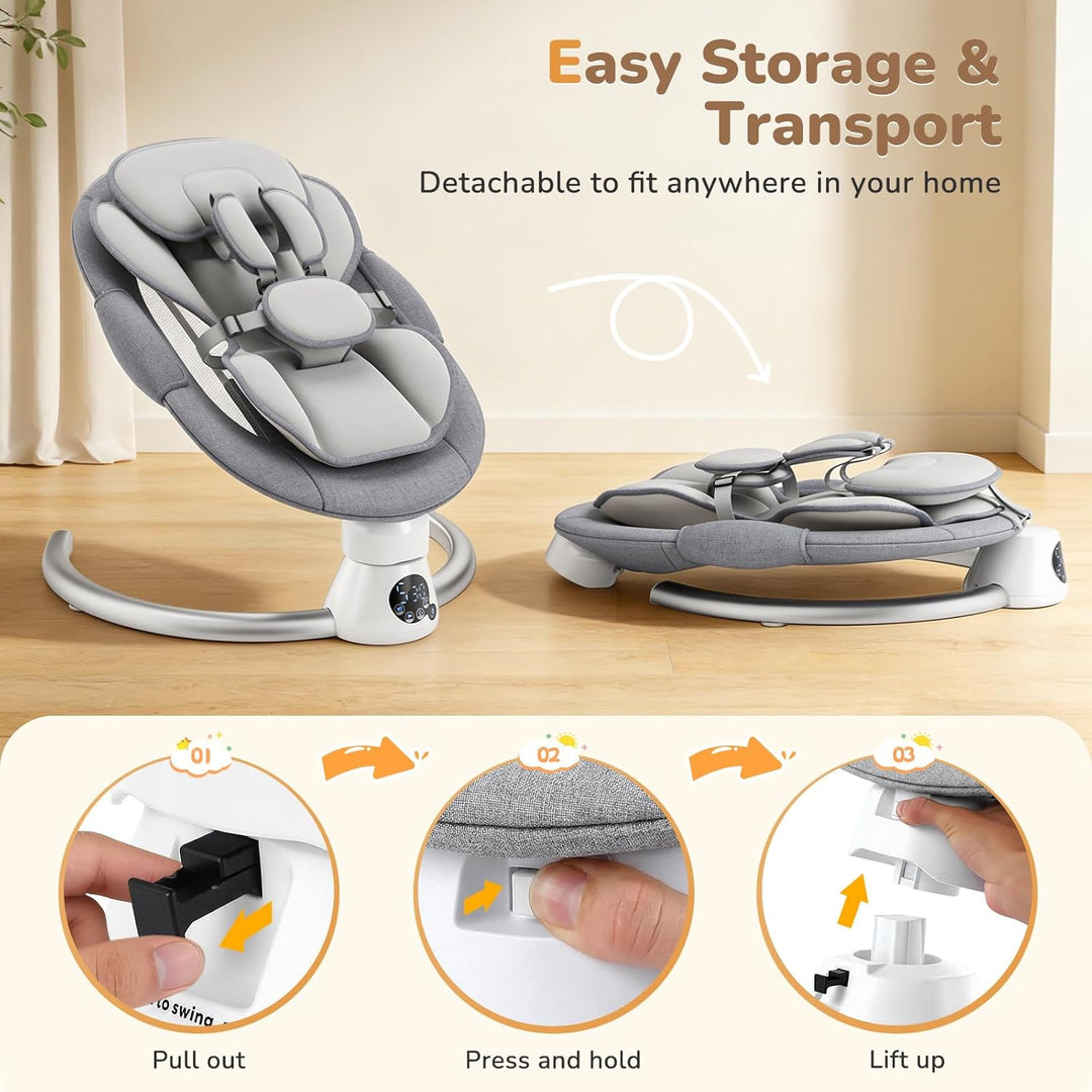 Babywippe Elektrisch mit Fernbedienung und App-Steuerung, 5 Schaukelgeschwindigkeiten, 3 Timer, 11 I