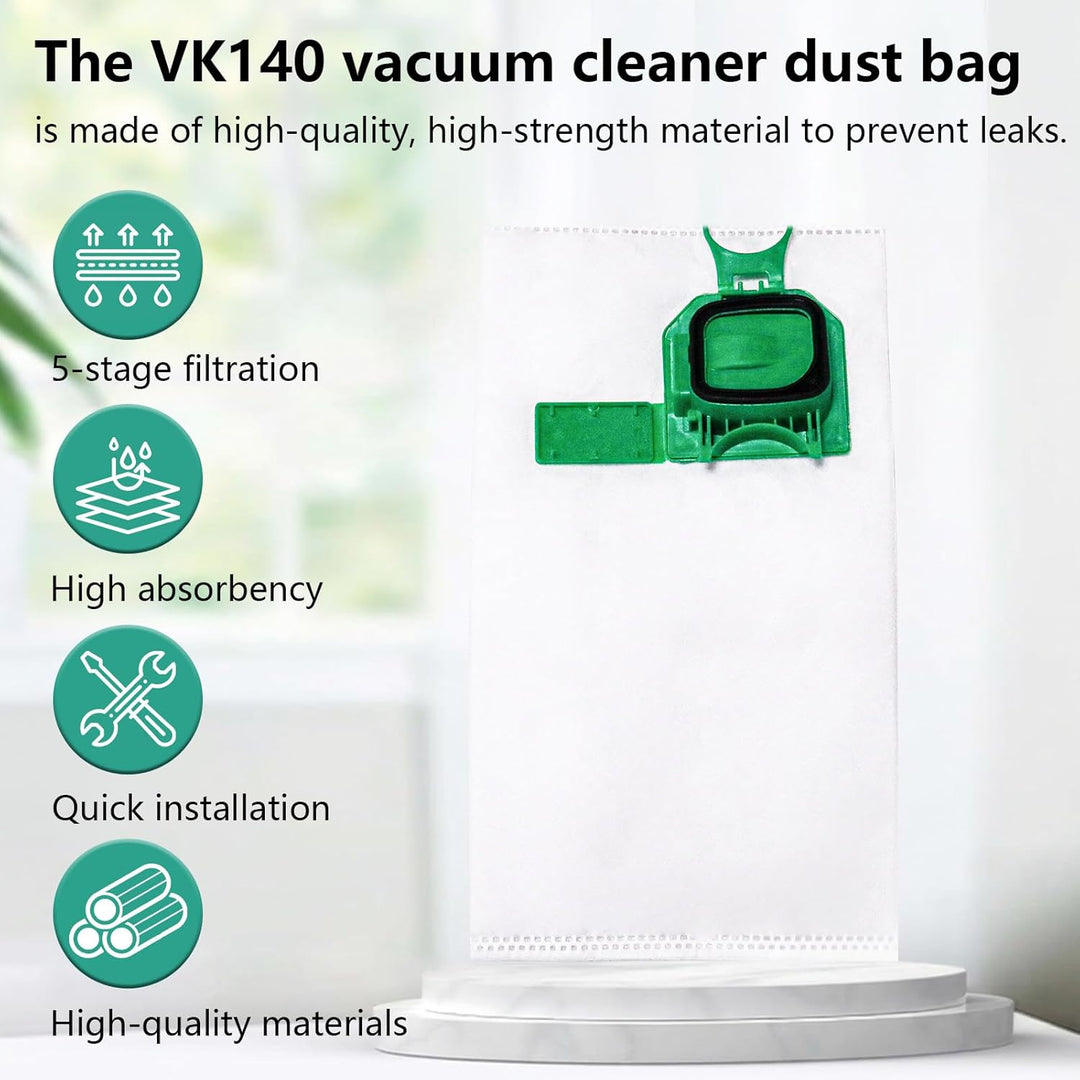 12 Stück Staubsaugerbeutel für Vorwerk Kobold VK140 VK150 Set mit 2 Ersatzfilter für Folletto