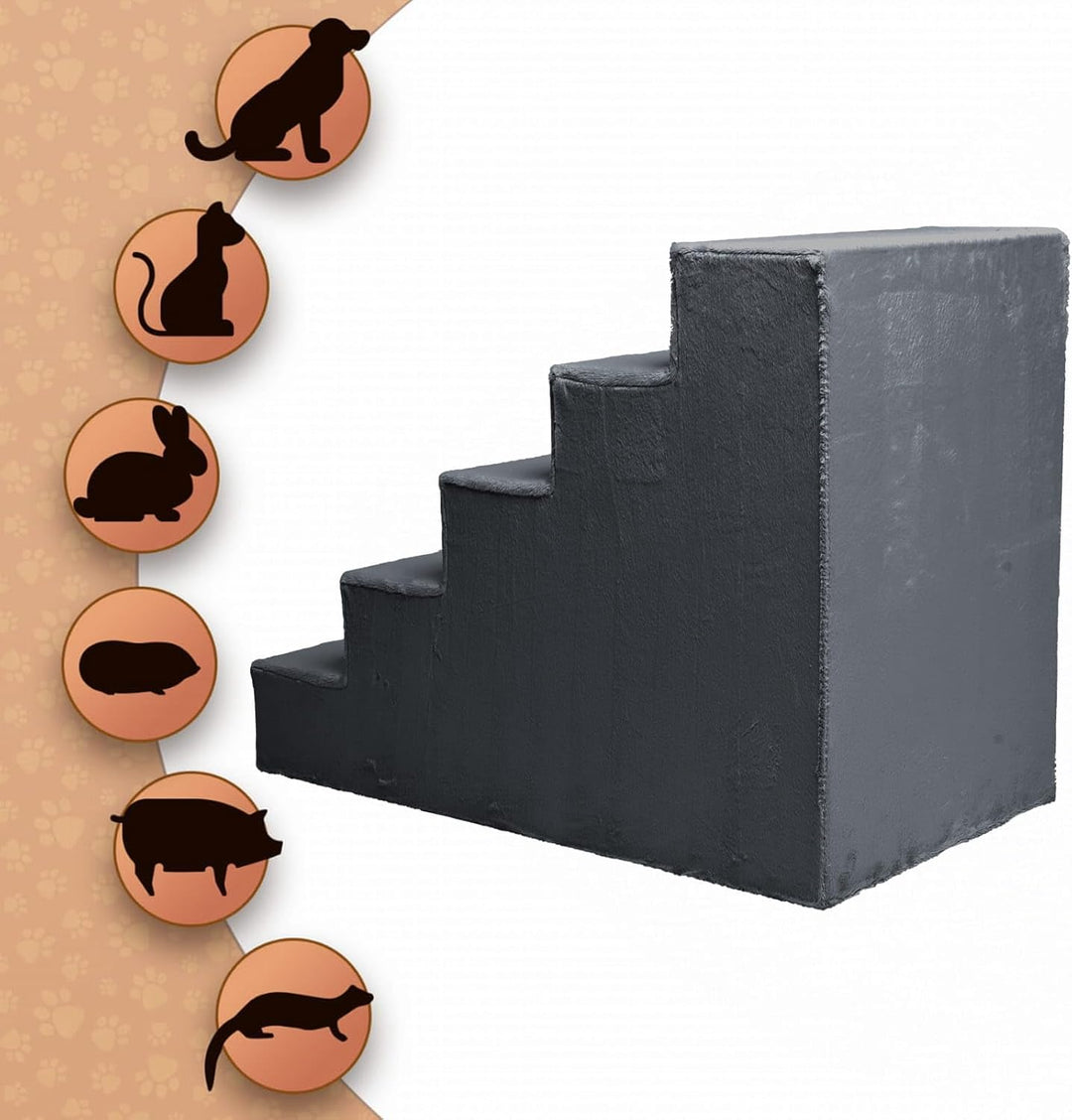 Mg Design Hundetreppe 5 Stufen in Dunkelgrau – Stabiler Holzrahmen, gelenkschonend, leicht & mobil,