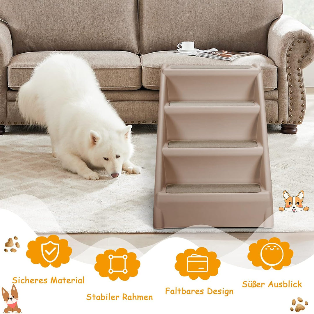 GOPLUS Hundetreppe mit 4 Stufen, Tragbare Tiertreppe aus Kunststoff, Klappbare Treppe für Haustiere,