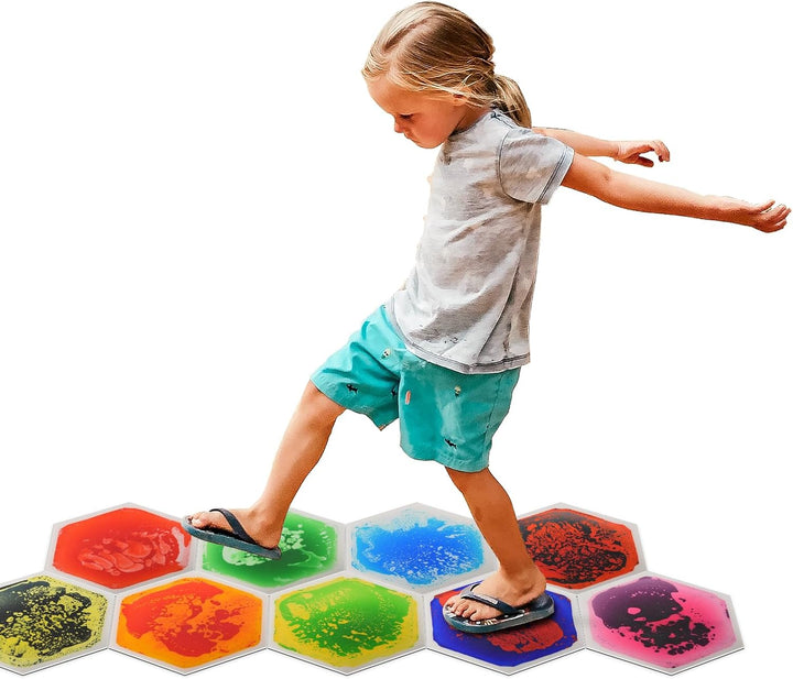 Art3d 9 stück sechseckige sensorische Bodenfliesen | Kinder Vorschulkind Jugendliche Bunte flüssige