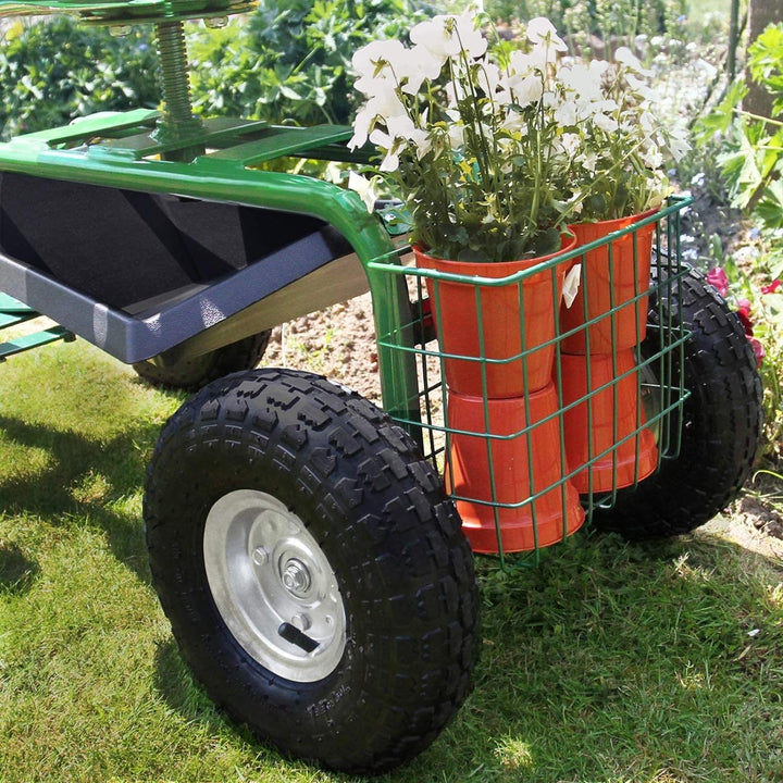 Gartensitz Fahrbarer Gartenwagen mit Sitz 150kg Sitzwagen Gartenhocker Rollwagen Rollsitz Gartenhelf