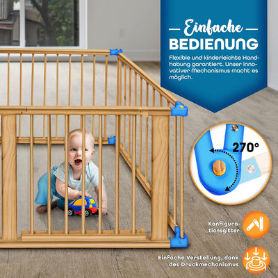 KIDUKU® 7,2 Meter Baby Laufgitter XXL klappbar inkl. Tür | Laufstall mit doppelter Sicherung | Abspe