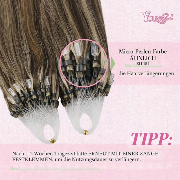 YoungSee Microring Extensions Braun 45cm Microring Extensions Echthaar 1g Microring Echthaar Dunkelb