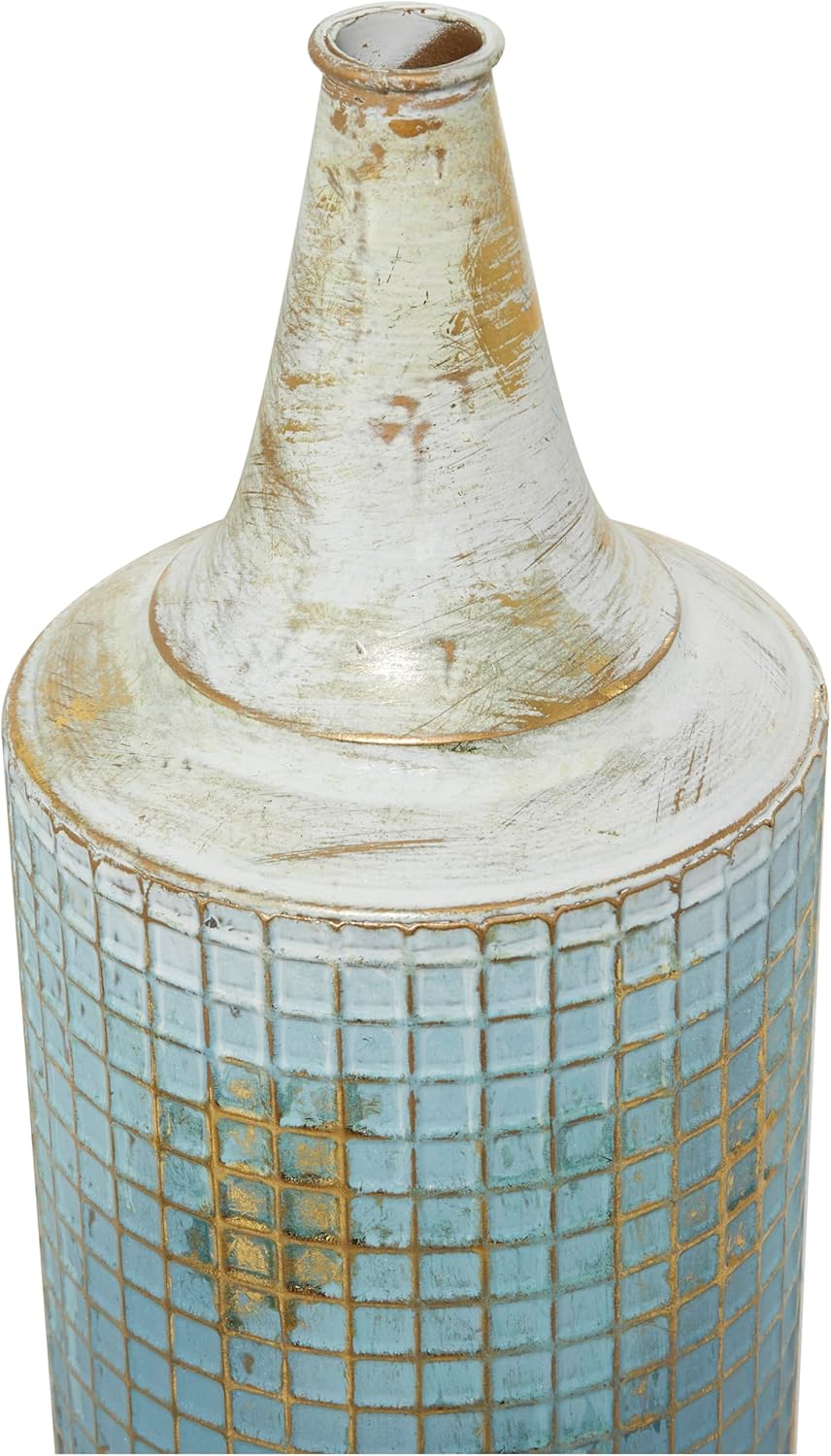 Deco 79 Hohe Vase, Metall, Used-Look, 63,5 cm, 45,7 cm hoch, Blau 2 PIECES LARGE SIZE Blau, 2 PIECES
