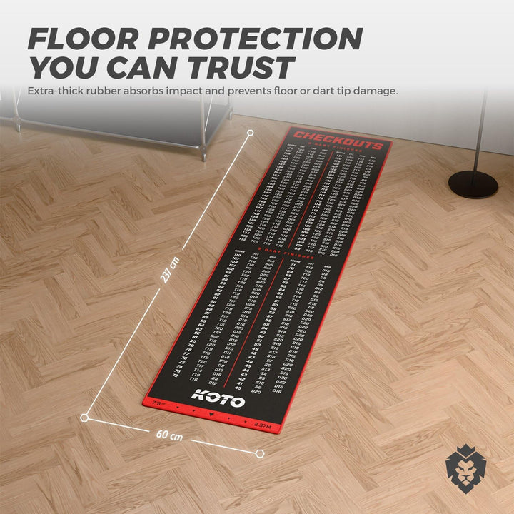 KOTO - Carpet Checkout Dartmatte, Schutz Bodens und Dartpfeile, Mit Score-Indikation + Oche