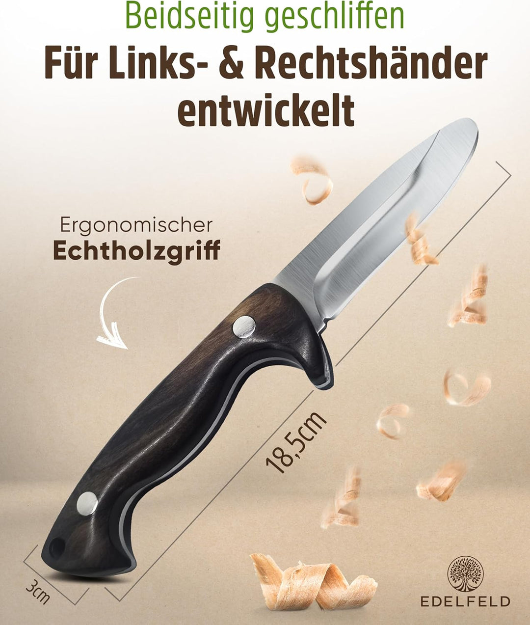 EDELFELD - Das Original - Schnitzmesser Kinder ab 6 Jahre - Sicheres Taschenmesser Kinder mit Finger
