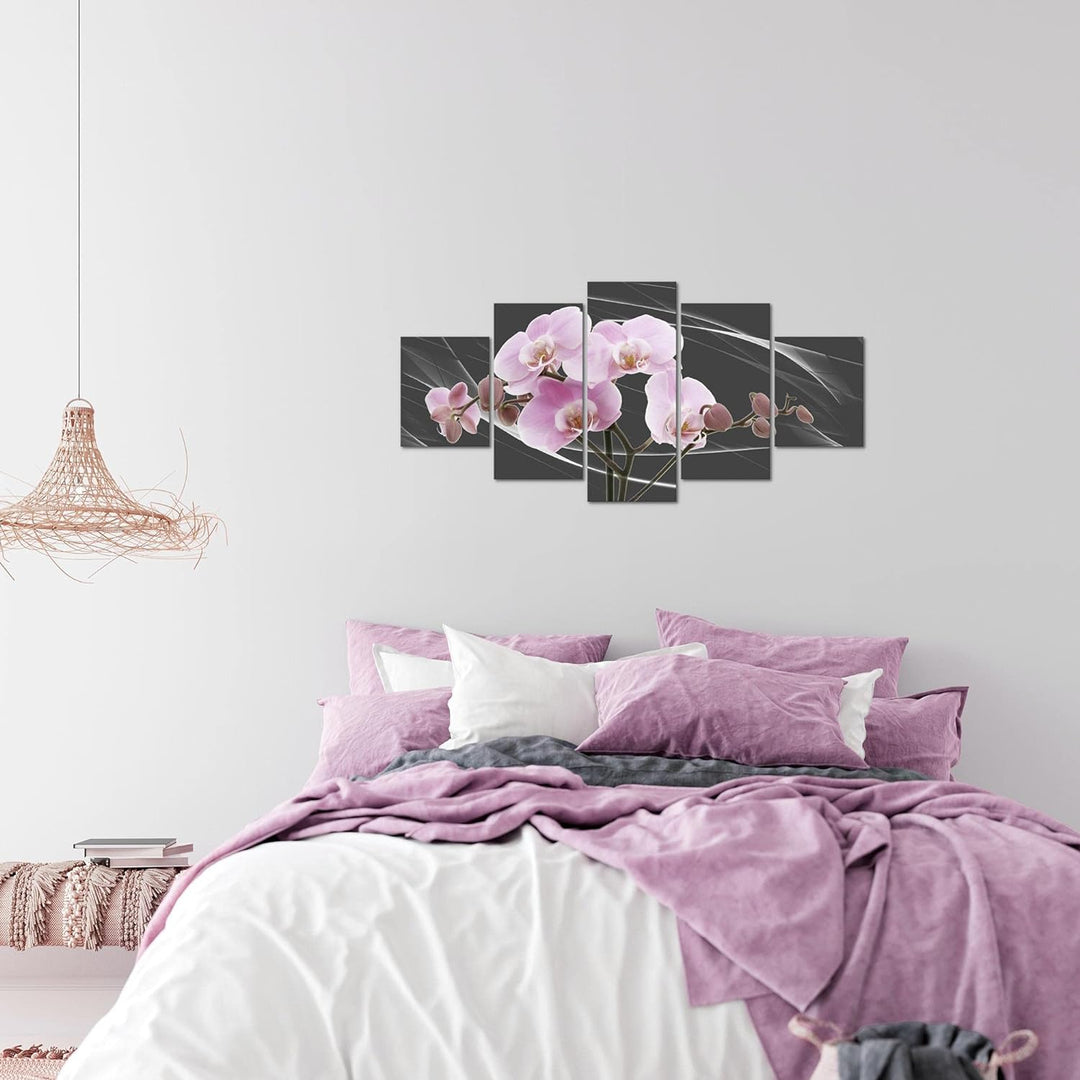 Runa Art Wandbilder Blumen Orchidee 5 Teilig Bild auf Vlies Leinwand Deko Wohnzimmer Abstrakt Grau R