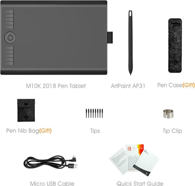GAOMON M10K 2018 Version Stifttablett -10 x 6,25 Zoll Grafiktablett mit 8192 Druckempfindlichkeitsst