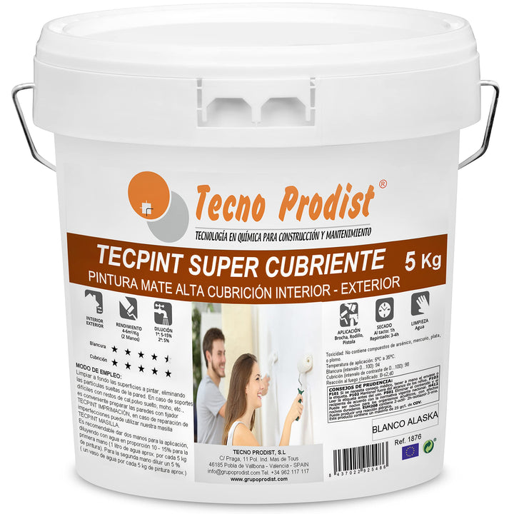 TECPINT SUPER DECKLACK von Tecno Prodist - 5 Kg (WEISS) Aussen- und Innenfarbe auf Wasserbasis - Ext