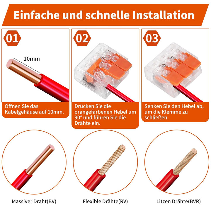 88 Stück Kabelklemmen Elektro, Kabelverbinder 2 Polig, 3 Polig, 4 Polig, 5 Polig, Klemmen Elektro mi