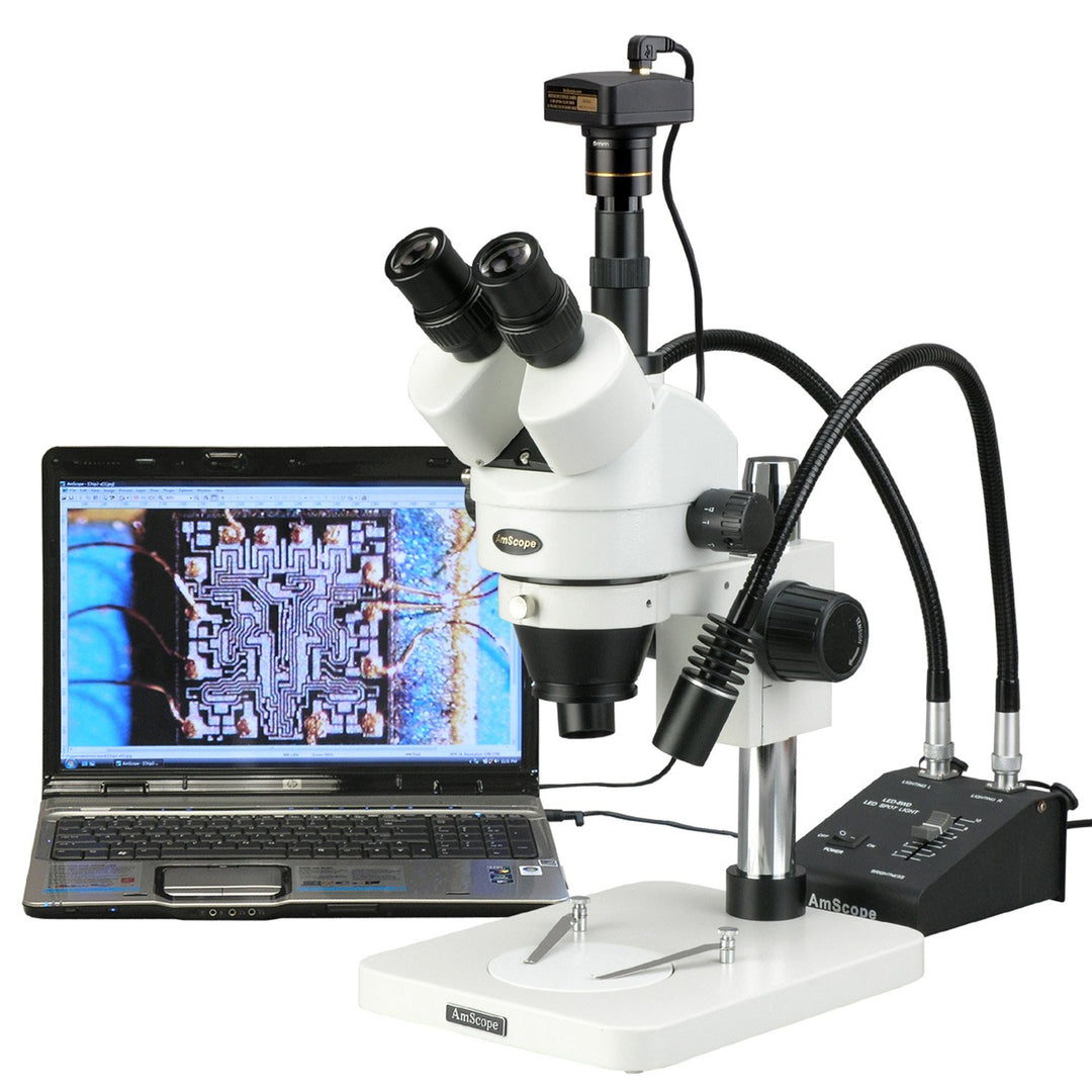 AmScope SM-1TSZ-L6W Trinokulares Inspektion Zoom Stereomikroskop mit Schwanenhals-LED-Leuchten, 3.5X